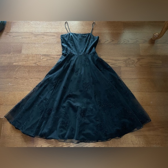 Alex Evenings Black Floral Mesh Overlay A Line Tulle Dress 10 Whimsigoth Formal - Picture 3 of 10